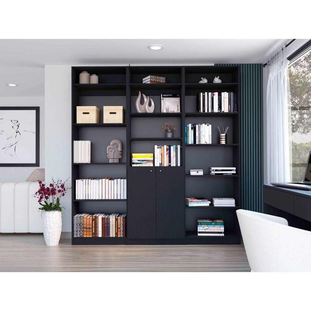 Combo de Bibliotecas Home, Wengue, Incluye Tres Bibliotecas y Tres Complementos - VIRTUAL MUEBLES