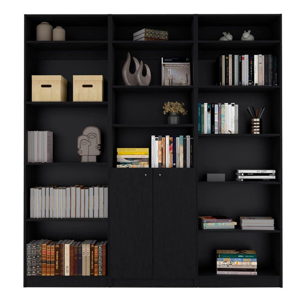 Combo de Bibliotecas Home, Wengue, Incluye Tres Bibliotecas y Tres Complementos - VIRTUAL MUEBLES