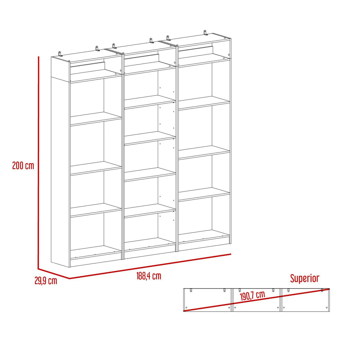 Combo de Bibliotecas Home, Wengué, Incluye Tres Bibliotecas sin puertas y Tres Complementos - VIRTUAL MUEBLES