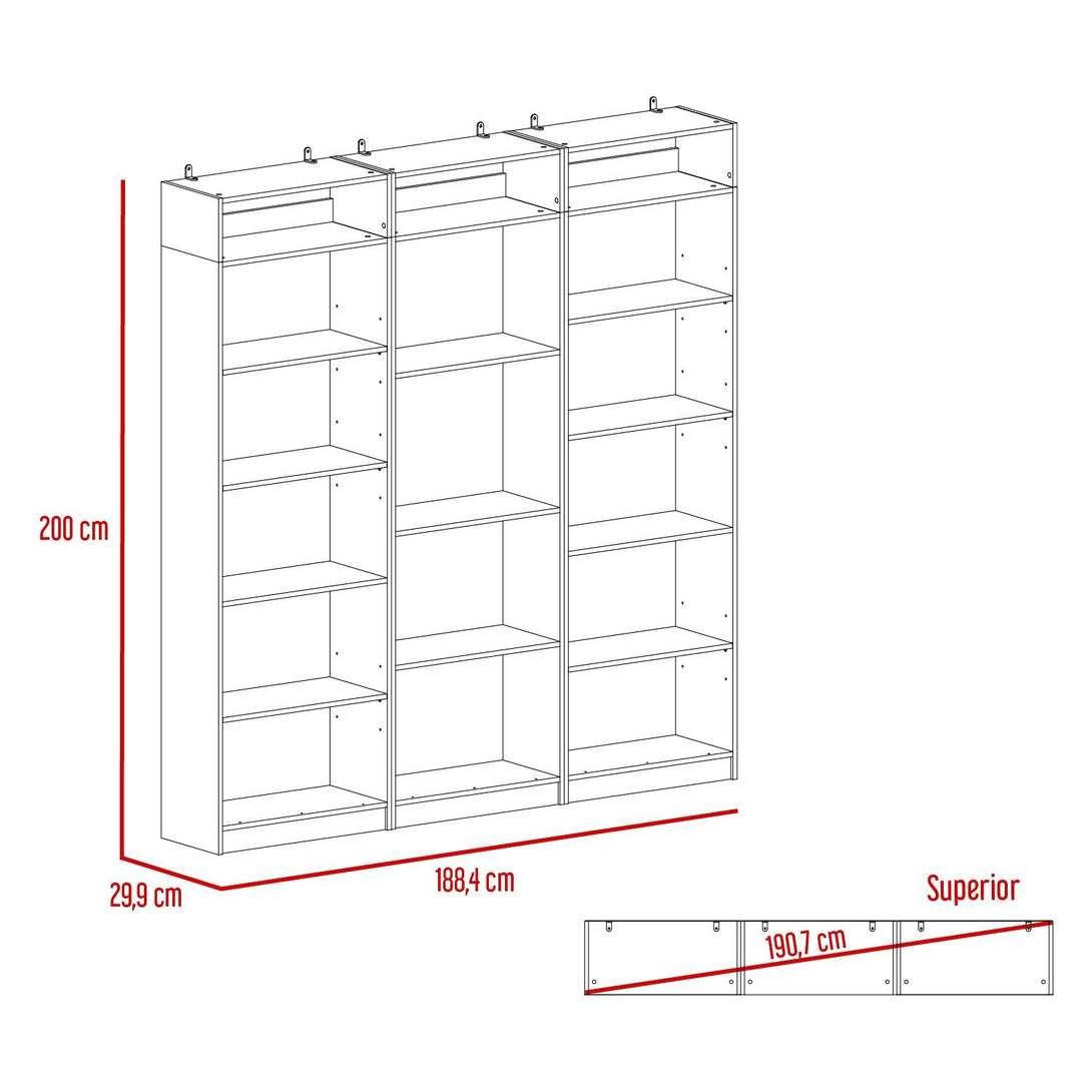 Combo de Bibliotecas Home, Wengue, Incluye Tres Bibliotecas sin puertas y Tres Complementos - VIRTUAL MUEBLES