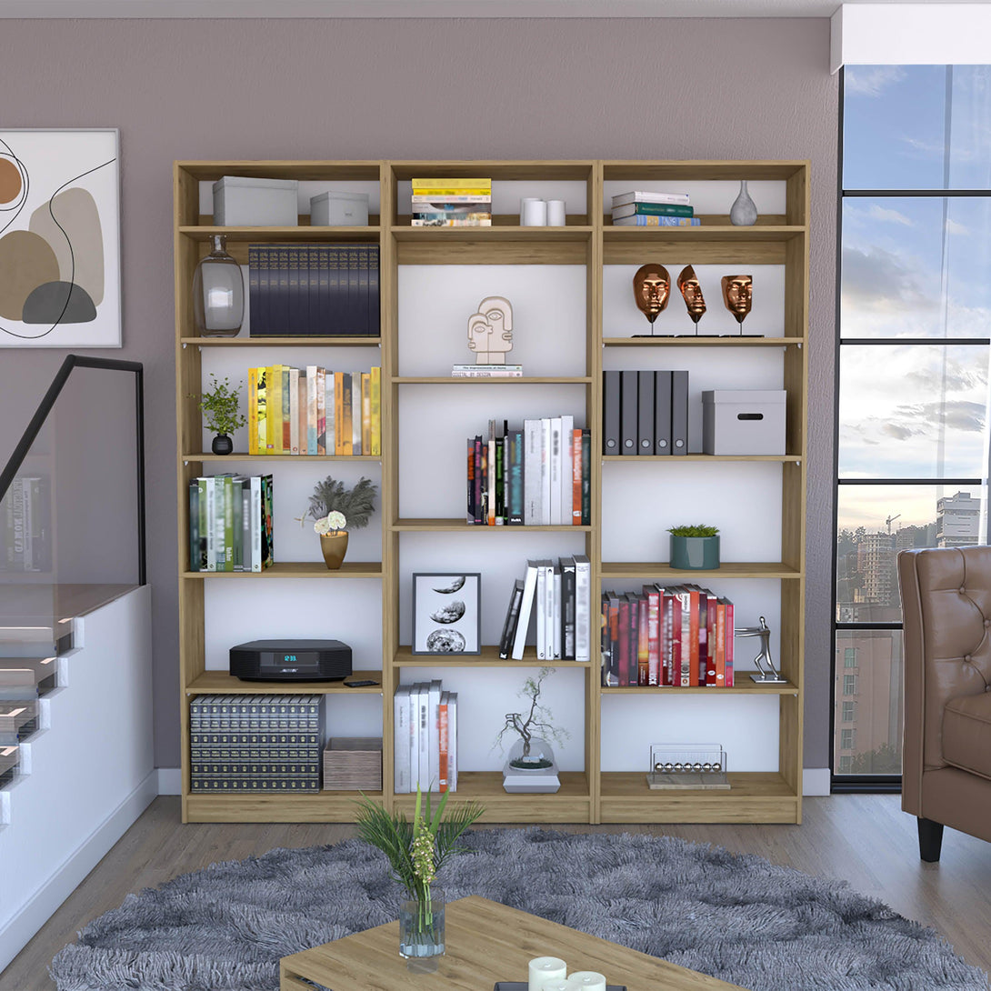 Combo de Bibliotecas Home, Macadamia, Incluye Tres Bibliotecas sin puertas y Tres Complementos - VIRTUAL MUEBLES