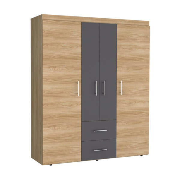 Closet Bariloche Bombay Eco, Fresno Europeo y Blanco Plomo, con Variedad de Entrepaños y Cuatro Puertas Abatibles