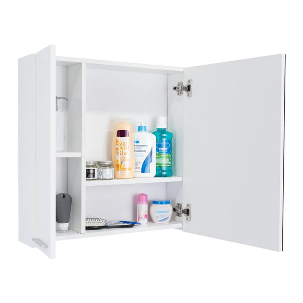 Gabinete de Baño Depp, Blanco, con Espejo Biselado de Buen Tamaño y Varios Entrepaños