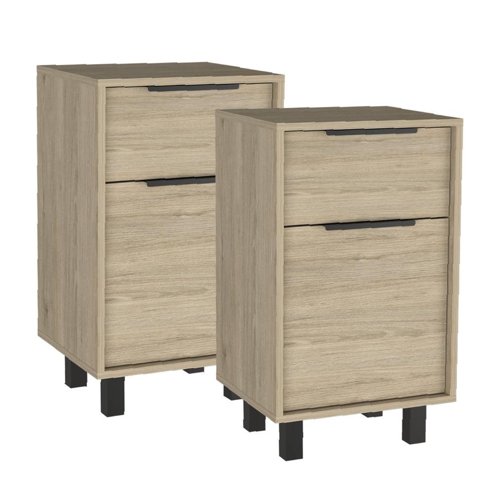 Mesa de Noche Wesley color Beige y Blanco para Habitación.