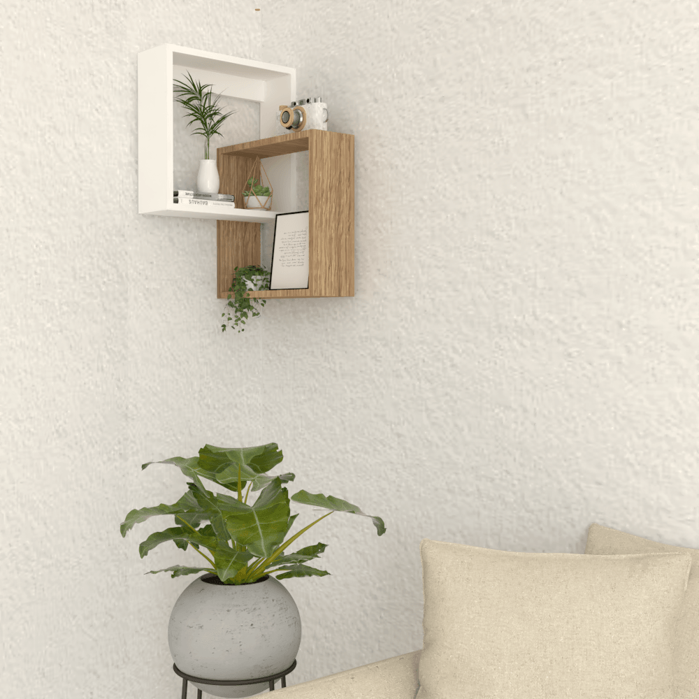 Repisa Cuadrada Deia, Beige y Blanco, x 1 Unidad - VIRTUAL MUEBLES