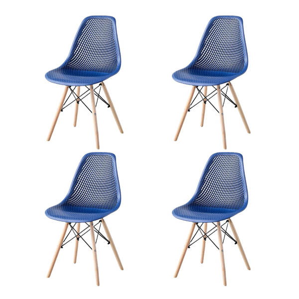 Silla Marcus, Color Azul, Con espaldar y patas en Madera X4