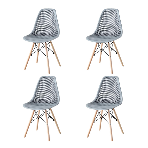 Silla Marcus, Color Gris Oscuro, Con espaldar y patas en Madera X4