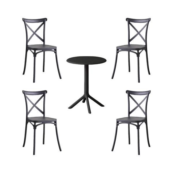 Combo Lumina, Incluye Mesa Redonda y 4 Sillas en Color Negro