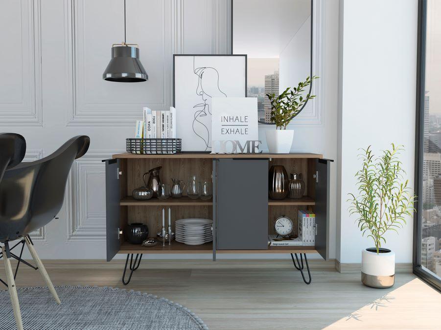 Muebles Auxiliar Recibidor Ozir color Miel y Plata oscuro para Sala.