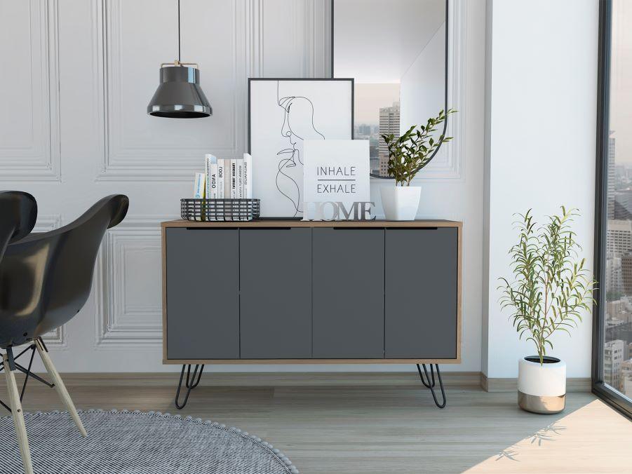 Muebles Auxiliar Recibidor Ozir color Miel y Plata oscuro para Sala.