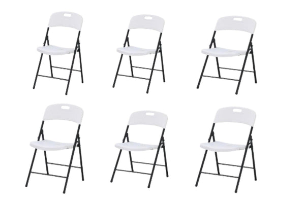 Set de Seis Sillas Plegables Dano, Blanco, espaldar y asiento en material plastico y patas metálicas